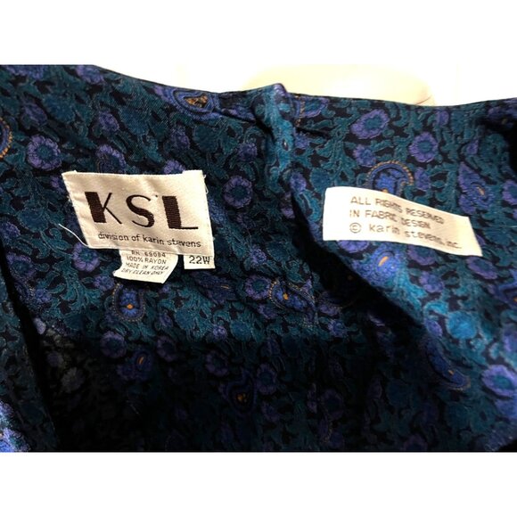 Vintage Prarie Dress Eighties KSL by Karin Stephens Sz 22 W Blue Green Paisley R - Picture 3 of 16